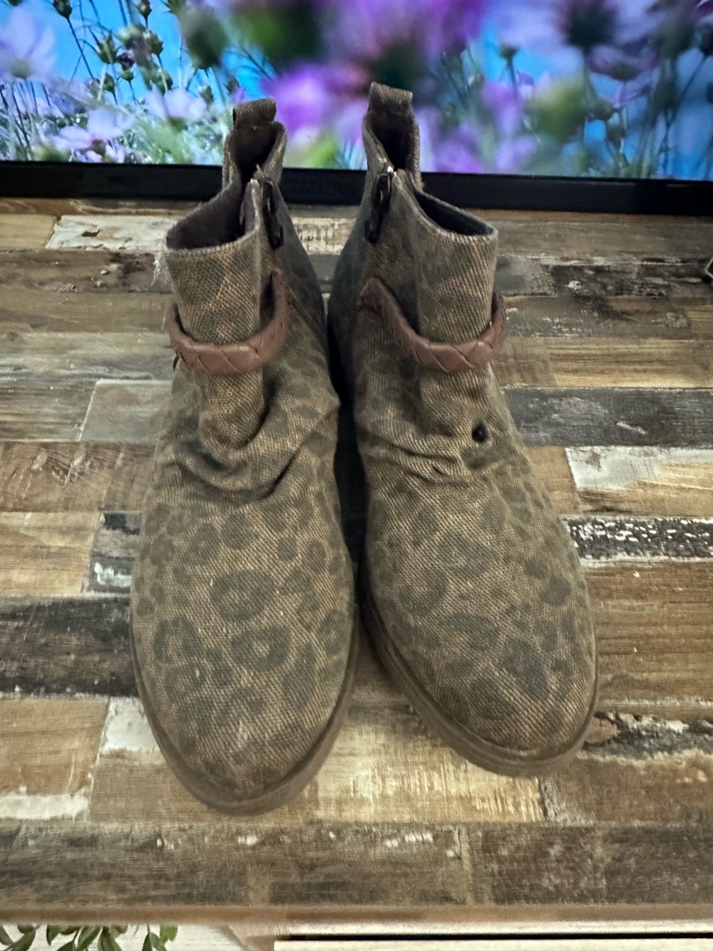 Blowfish Taupe Leopard Print Ankle Booties